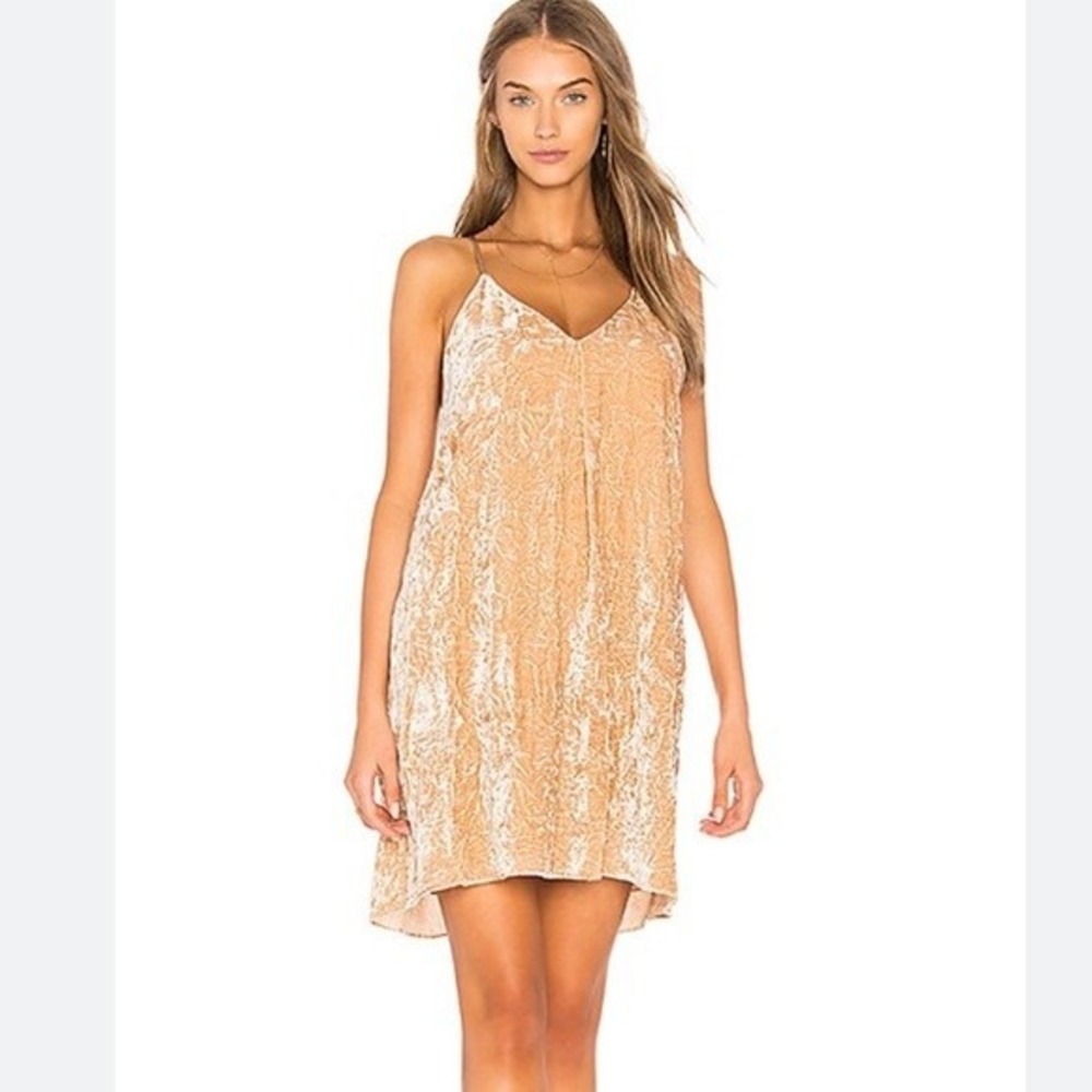 Alice + Olivia V-Neck Mini Dress Women S Tan Excellent Crushed Velvet Silk Blend
